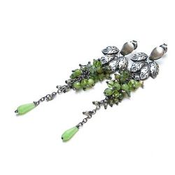 długie zielone kolczyki srebrne,gronka,liście - Kolczyki - Biżuteria