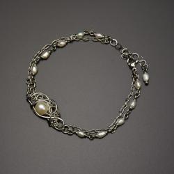 bransoletka,regulowana,perła,perły,wire wrapping, - Bransoletki - Biżuteria