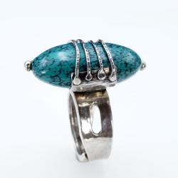 oryginalny,awangardowy pierścionek z turkusem - Pierścionki - Biżuteria