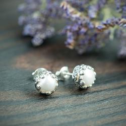 kolczyki perły,do pracy,eleganckie,ażurowe - Kolczyki - Biżuteria