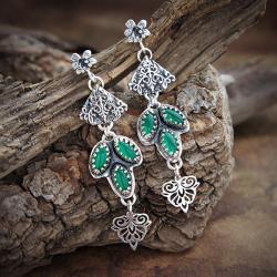 srebrne,kolczyki,długie,z zielonym kamieniem - Kolczyki - Biżuteria