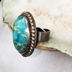 srebrny pierścień,pierścień z jaspisem,turkusowy - Pierścionki - Biżuteria