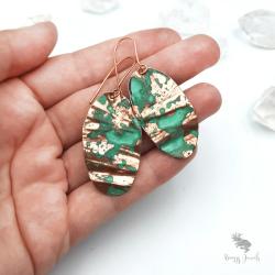 zielone kolczyki,owalne kolczyki,miedziane kolcz - Kolczyki - Biżuteria