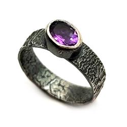 ametyst,srebrny pierścionek nowoczesny,fiolet - Pierścionki - Biżuteria