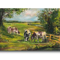 obraz wieś,wiejskie chatki,krowy,gęsi - Obrazy - Wyposażenie wnętrz