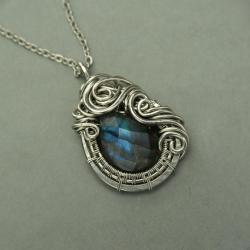 wisiorek,labradoryt,oryginalny,wire wrapping - Wisiory - Biżuteria