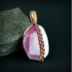 dwustronny wisior,wire wrapping,miedź,agat - Wisiory - Biżuteria