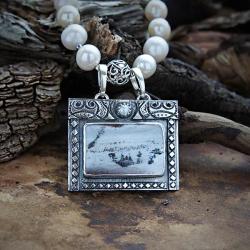 srebrny,naszyjnik,z perłami,zimowy,z pejzażem - Naszyjniki - Biżuteria