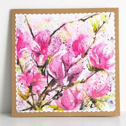 magnolie,kartka dla miłośniczki magnolii - Kartki okolicznościowe - Akcesoria