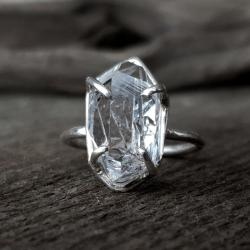 pierścionek srebrny,diament,herkimer,surowy - Pierścionki - Biżuteria