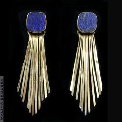 lapis lazuli,długie,efektowne,złote - Kolczyki - Biżuteria
