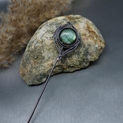 szpilka,labradoryt,do włosów,wire wrapping - Do włosów - Biżuteria