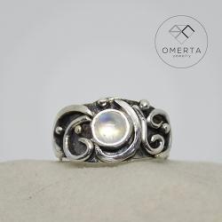 pierścionek Omerta,kamień księżycowy,srebro - Pierścionki - Biżuteria
