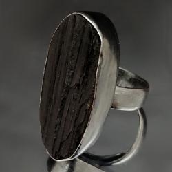 turmalin czarny,surowy,srebrny pierścień,unisex - Pierścionki - Biżuteria