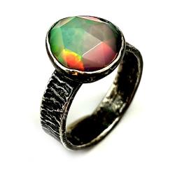 opal,srebro,blask,tęcza,surowy,opalizacja, - Pierścionki - Biżuteria