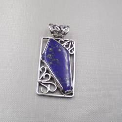 wisior srebrolapis lazuli,prostokąt,koronka,granat - Wisiory - Biżuteria