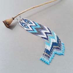 bardzo długie kolczyki indiańskie,etno,niebieskie - Kolczyki - Biżuteria