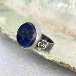 pierścionek z lapis lazuli,kwiaty - Pierścionki - Biżuteria
