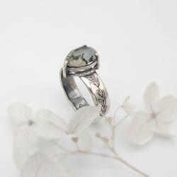 roślinny pierścionek z agatem mszystym - Pierścionki - Biżuteria