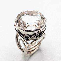 duży srebrny pierścionek z kryształem górskim - Pierścionki - Biżuteria