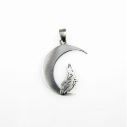 wisiorek,srebrny,wilk,księżyc,prezent - Wisiory - Biżuteria