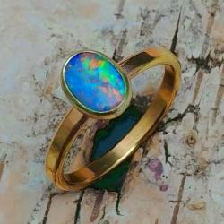 pierścień opal autralijski,złoto 585 - Pierścionki - Biżuteria