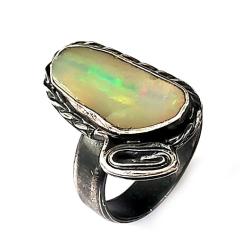 opal,srebro,regulowany pierścień z opalem - Pierścionki - Biżuteria