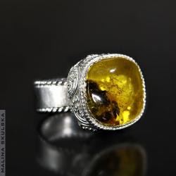 bogaty pierścień,bursztyn,antyczny średniowieczny - Pierścionki - Biżuteria