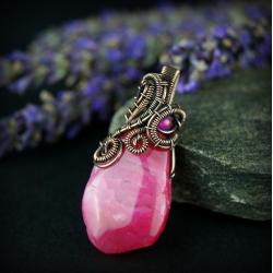 wire wrapping,miedziany wisior,agat - Wisiory - Biżuteria