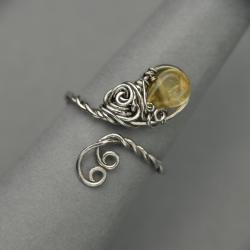 pierścionek,regulowany,wire wrapping,cytryn - Pierścionki - Biżuteria