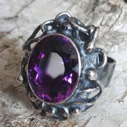 barokowy pierścień ekskluzywny,ametyst,srebrny - Pierścionki - Biżuteria