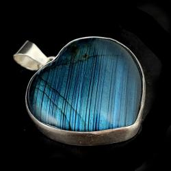 serce,kamień,niebieski,blask,srebro,labradoryt - Wisiory - Biżuteria