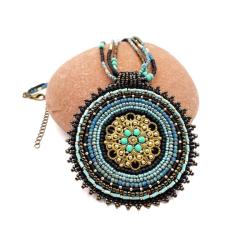 wisiorek turkusowy,haft koralikowy - Naszyjniki - Biżuteria