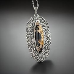 srebrny,koronkowy,wisior,z agatem - Naszyjniki - Biżuteria