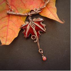 jesienny liść naszyjnik,liść klonu - Naszyjniki - Biżuteria