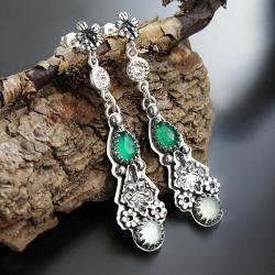 długie ozdobne kolczyki,wiszące,z zielonym onyksem - Kolczyki - Biżuteria