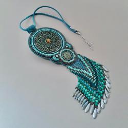 orientalny naszyjnik,haft koralikowy,turkusowy - Naszyjniki - Biżuteria
