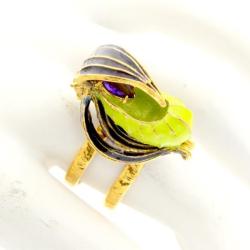 pierścionek,obuwik,złocony,emaliowany,orchidea - Pierścionki - Biżuteria