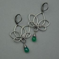 kolczyki,zielony onyks,wire wrapping,kwiat lotosu - Kolczyki - Biżuteria
