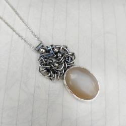 Naszyjnik wire wrapping,srebro kamień księżycowy - Naszyjniki - Biżuteria
