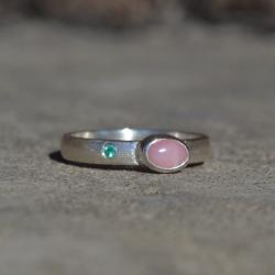 kolorowy boho srebrny pierścionek z opalem różowym - Pierścionki - Biżuteria