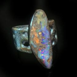 pierścień ze szlachetnym opalem boulder - Pierścionki - Biżuteria