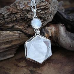 srebrny wisior z kryształem górskim,lodowy - Naszyjniki - Biżuteria