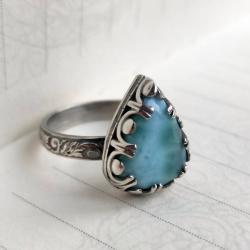Delikatny pierścionek z larimarem,niebieski - Pierścionki - Biżuteria