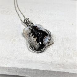 kryształowy wisior wire wrapping z agatem,srebro - Wisiory - Biżuteria