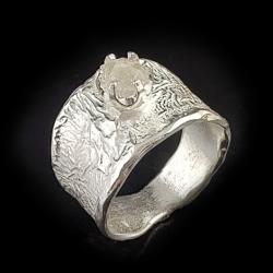 herkimer,srebrna obrączka z kryształem górskim - Pierścionki - Biżuteria