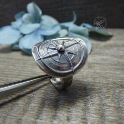 srebrny,kompas,amulet,róża wiatrów - Pierścionki - Biżuteria
