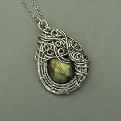 wisiorek,labradoryt,oryginalny,wire wrapping - Wisiory - Biżuteria