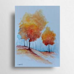 jesień,akwarela,drzewa - Obrazy - Wyposażenie wnętrz