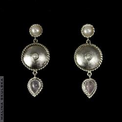 kolczyki kwarc różowy,perła,srebro,antyczne - Kolczyki - Biżuteria